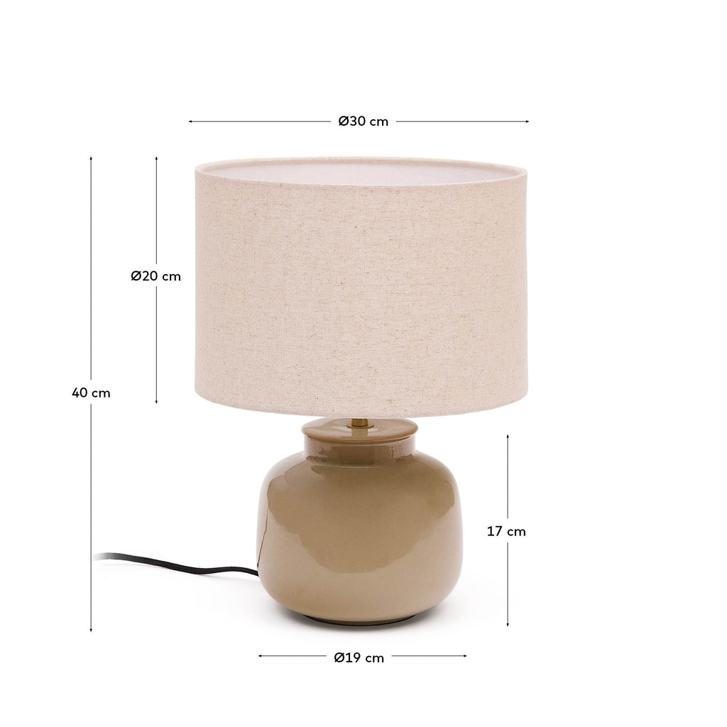Tay green ceramic and beige linen table lamp