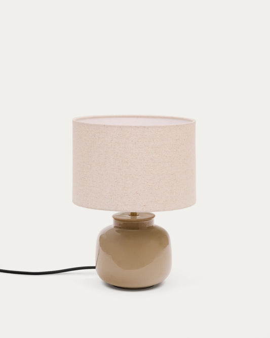 Tay green ceramic and beige linen table lamp