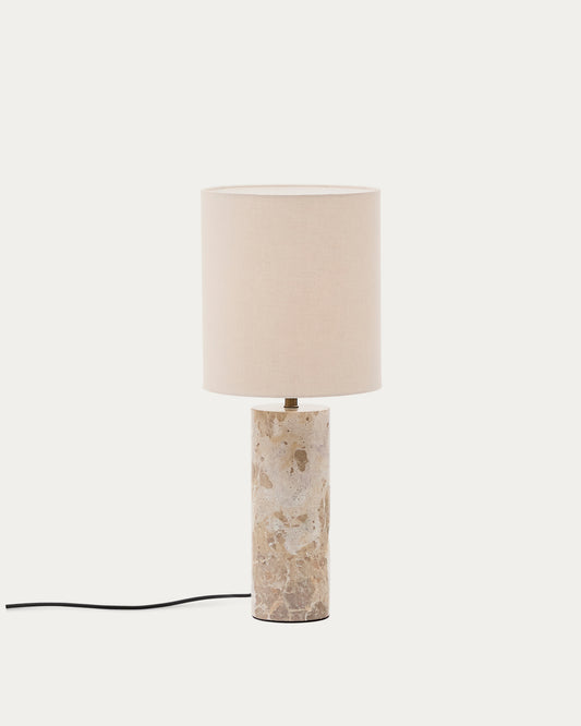 Raze table lamp in beige marble with a beige linen shade