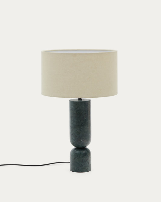 Vex table lamp in green marble with a grey linen shade