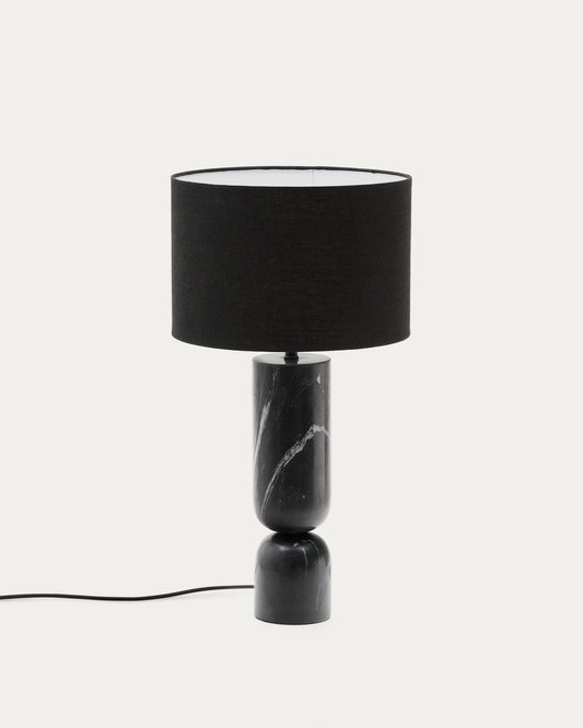 Vex table lamp in black marble with a black linen shade