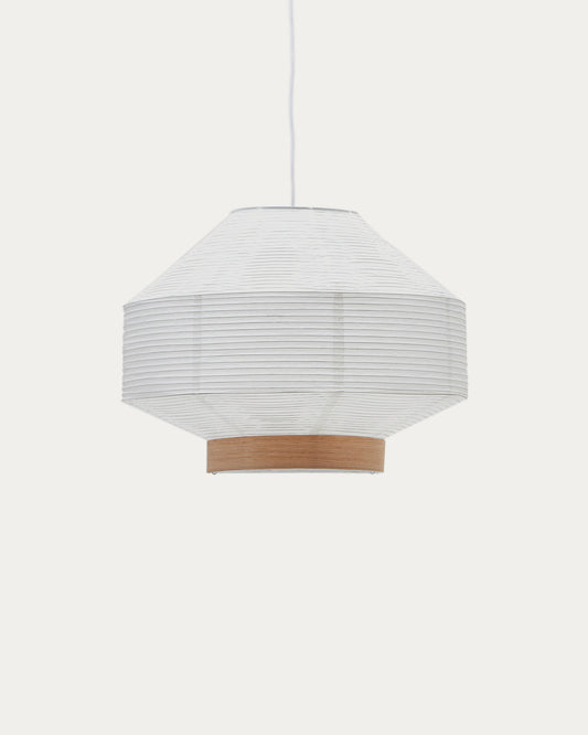 Hila ceiling lamp screen in white paper with natural wood veneer Ø 55 cm