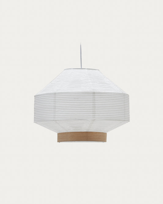 Hila ceiling lamp screen in white paper with natural wood veneer Ø 55 cm