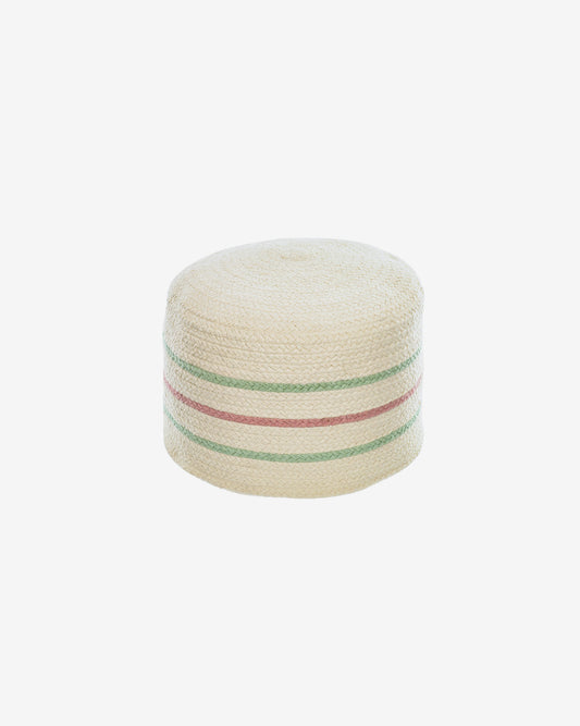 Daiana round cotton pouffe, beige and multicolour Ø 40 cm