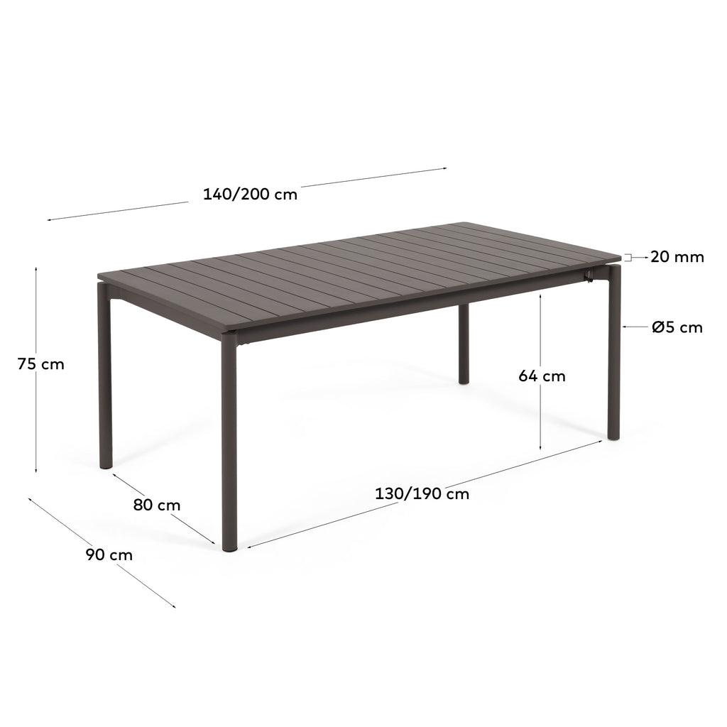 Zaltana extendable aluminium outdoor table with matt dark grey finish 140 (200) x 90 cm