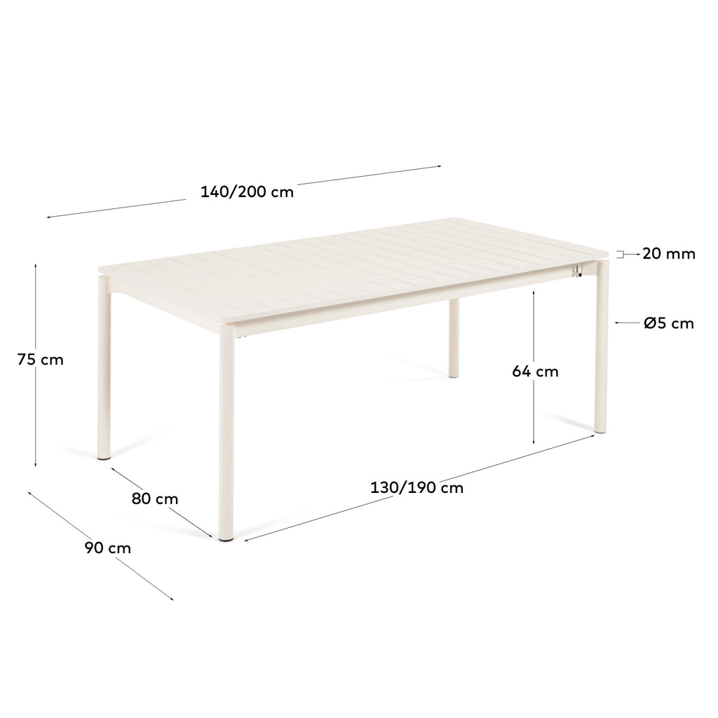 Zaltana extendable outdoor table made of aluminium in a  light grey finish, 140 (200) x 90 cm