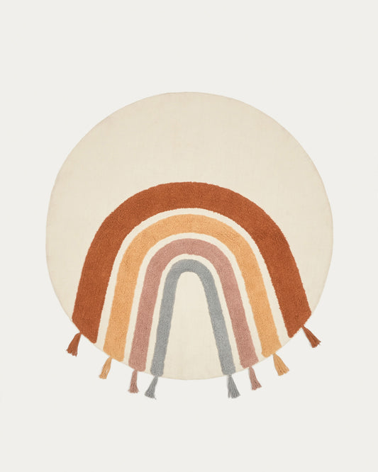 Tadea round rug, 100% cotton with a multicolour rainbow, 100 cm