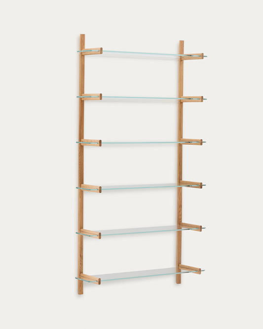 Sitra modular shelf, 6 glass shelves and FSC Mix Credit solid oak wood, 110 cm