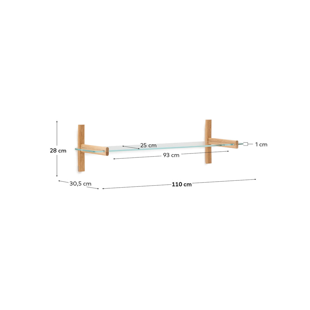 Sitra modular shelf, 1 glass shelf and FSC Mix Credit solid oak wood, 110 cm
