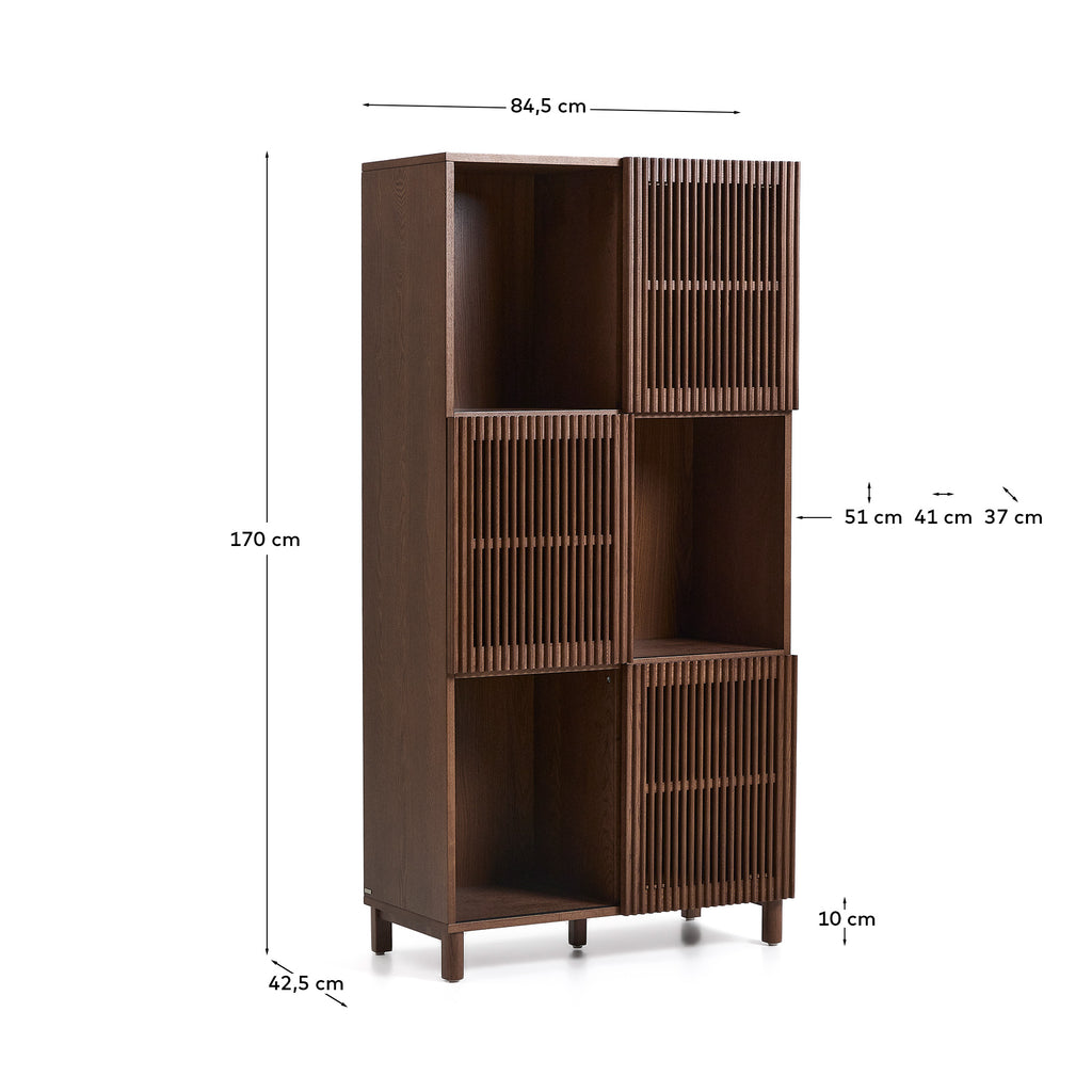 Beyla shelf unit in ash veneer and solid ash wood with walnut finish 84.5 x 170cm FSC 100%