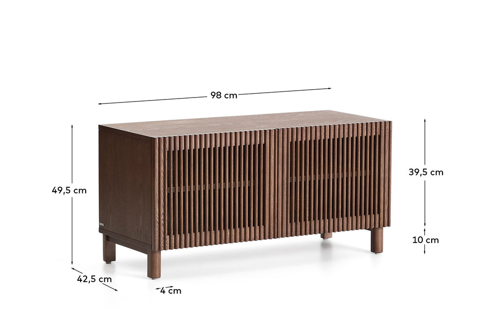Beyla shoe rack in ash veneer and solid ash wood with walnut finish 98 cm FSC 100%