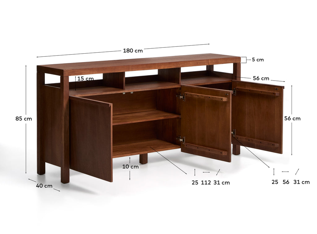 Norani sideboard in solid acacia wood and acacia veneer 180 x 85 cm