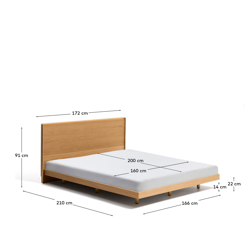 Norlen bed in oak veneer with natural finish and LED light for 160 x 200 cm mattress FSC Mix Credit