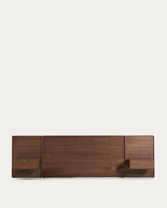 Norlen headboard with 2 bedside tables in walnut veneer with a dark finish and LED light for beds up to 180cm FSC Mix Credit