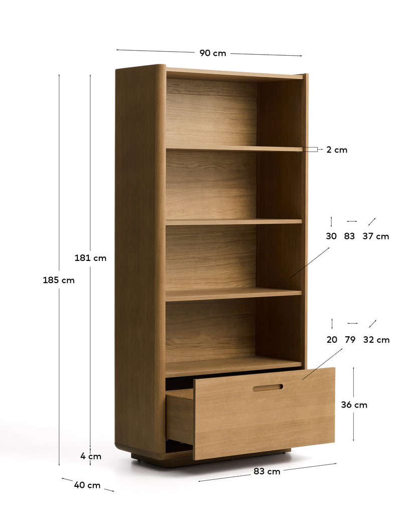 Arelida shelving unit made of oak veneer and solid oak wood with light brown finish 90 x 185 cm FSC Mix Credit