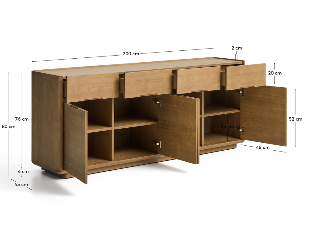 Arelida sideboard in oak veneer and solid oak wood with light brown finish 200 x 80 cm FSC Mix Credit