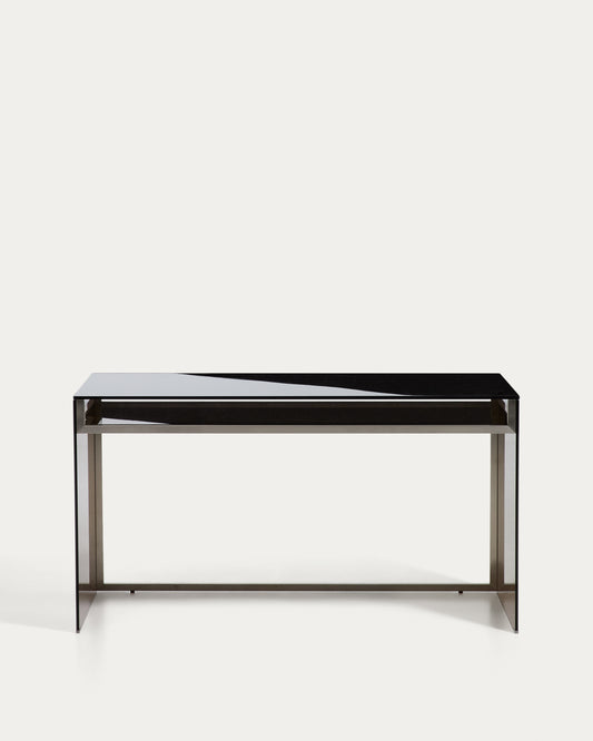 Adile desk in brown tempered glass and brushed steel 142 x 77 cm