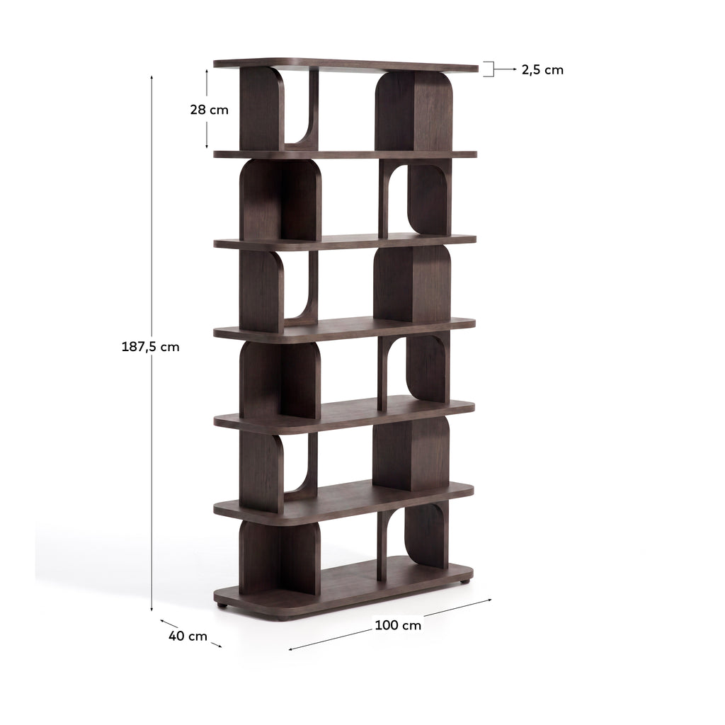 Aduma ebonised-finish oak veneer shelving unit with FSC 100% 100 x 187 cm