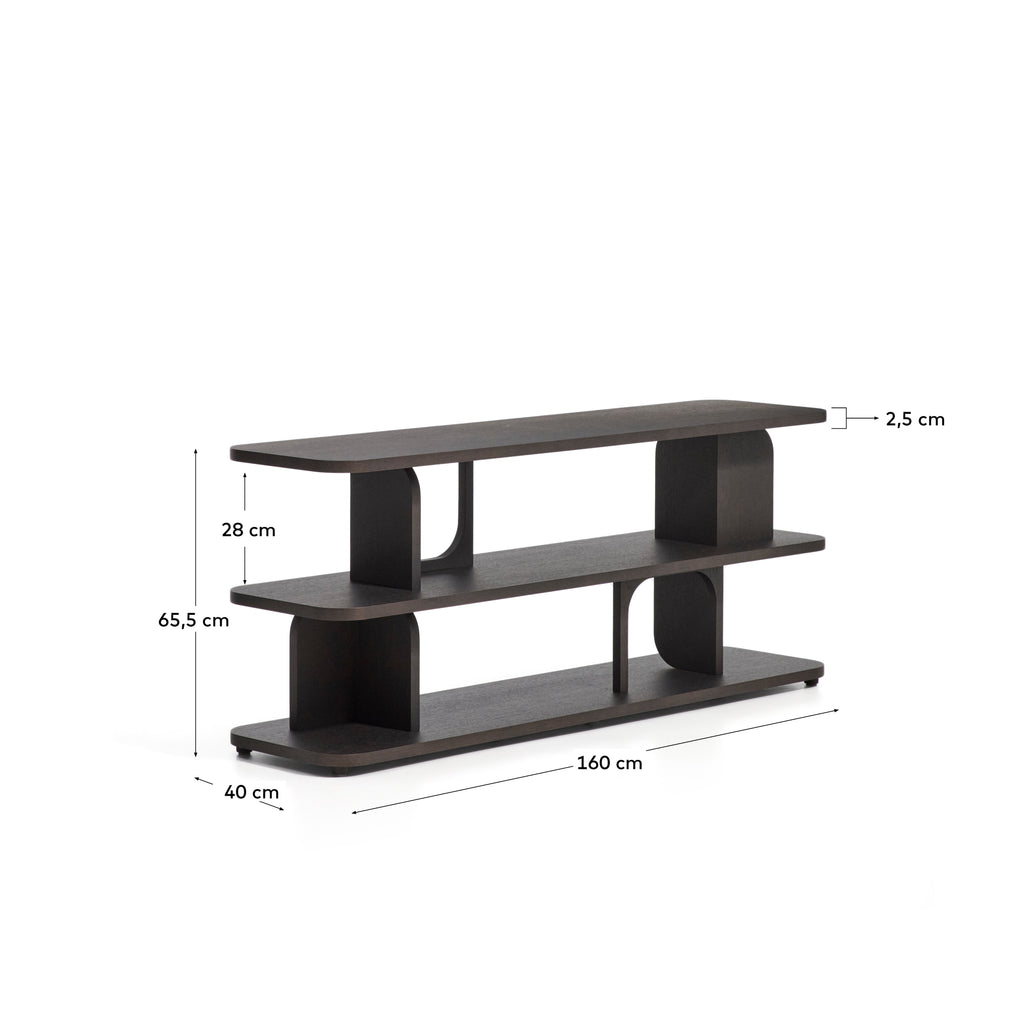Aduma ebonised finish oak veneer shelving unit FSC 100% 160 x 65 cm