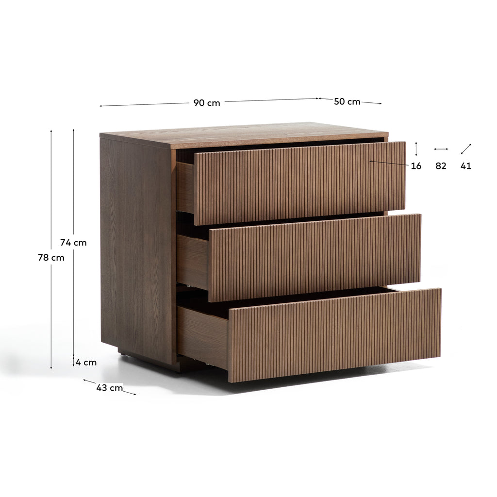 Helvine 4-door chest of drawers in ash veneer with walnut finish 90 x 78cm FSC 100%