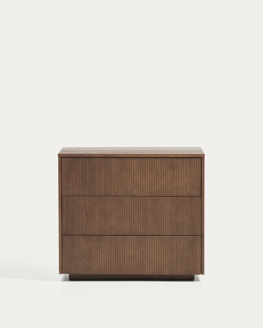 Helvine chest of drawers with 3 drawers in ash veneer with walnut finish 90 x 78cm FSC 100%