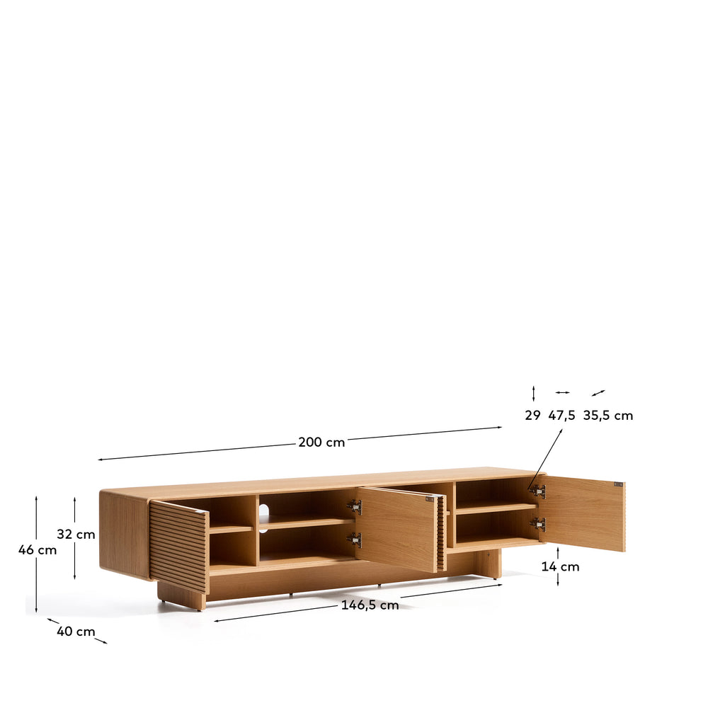 Norlen 4-door TV stand in oak veneer with natural finish FSC Mix Credit 200 x 46 cm