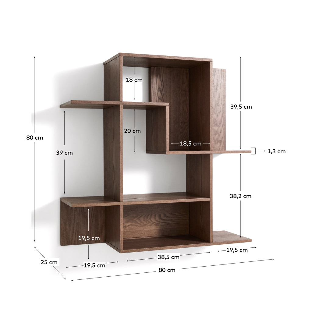 Ina modular shelving unit in ash veneer with walnut-tone finish 80 x 80cm FSC 100%