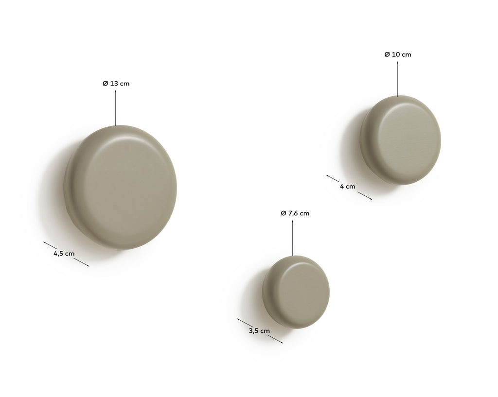 Nadue set of 3 solid beech wood wall hooks with a grey finish