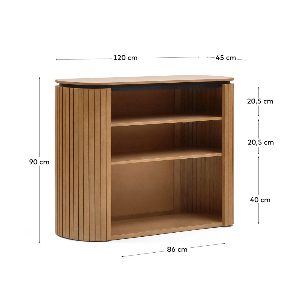 Licia solid mango wood bookshelf with painted black metal, 120 x 90 cm