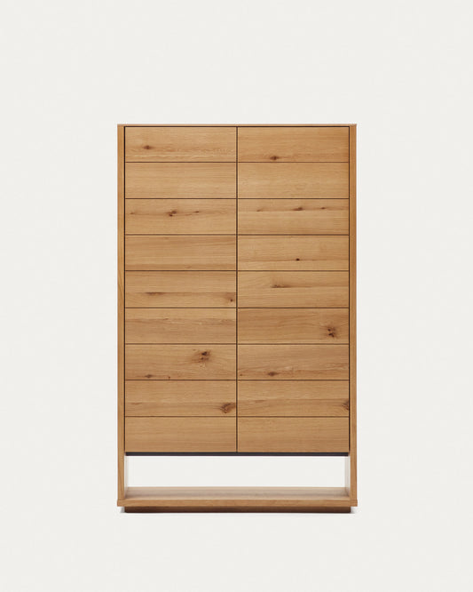 Alguema tall sideboard with 2 doors in oak wood veneer with natural finish, 100 x 163,5 cm