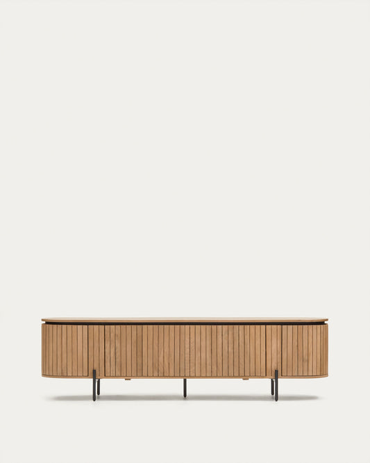 Licia TV stand with 4 doors, solid mango wood with natural finish and metal, 200 x 55 cm