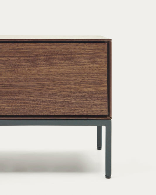 Vedrana 3 drawer TV stand in walnut veneer with black steel legs, 195 x 35 cm