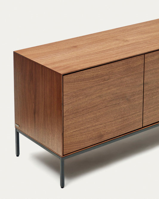 Vedrana 3-door TV stand in walnut veneer with black steel legs, 195 x 55 cm