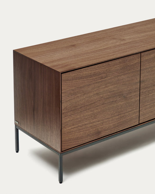 Vedrana 3-door TV stand in walnut veneer with black steel legs, 195 x 55 cm