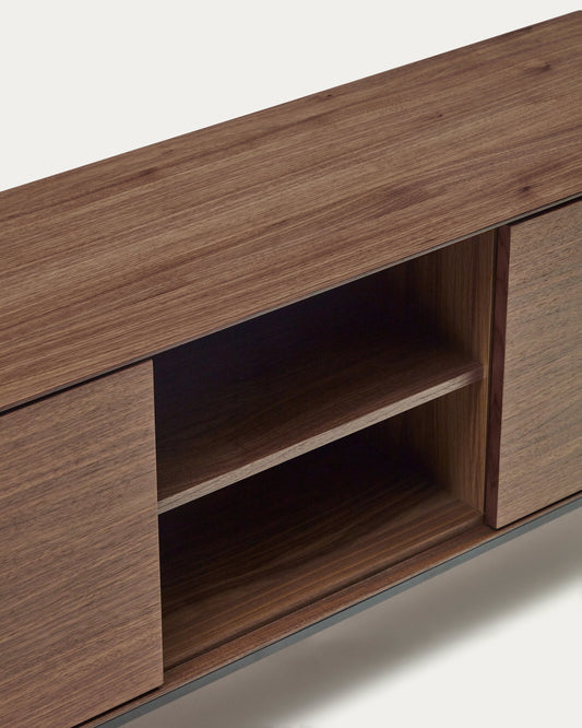 Vedrana 3-door TV stand in walnut veneer with black steel legs, 195 x 55 cm