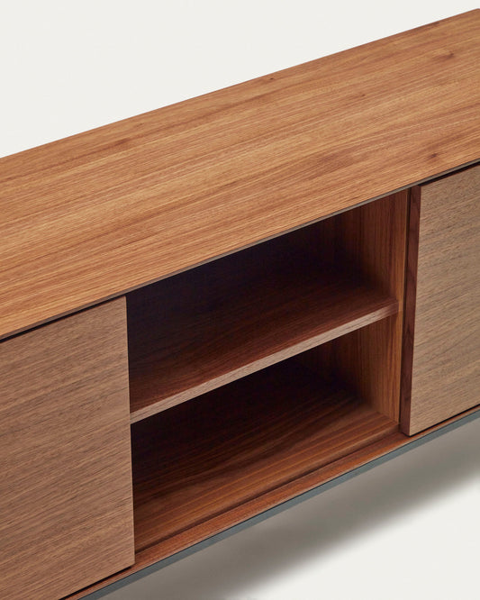 Vedrana 3-door TV stand in walnut veneer with black steel legs, 195 x 55 cm
