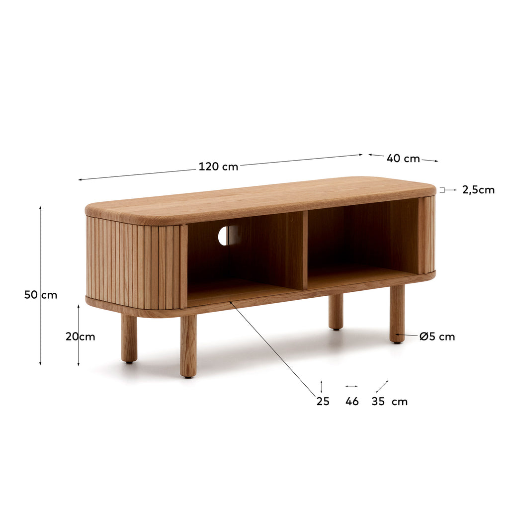 Mailen 2 door TV stand in ash veneer with a natural finish 120 x 50 cm