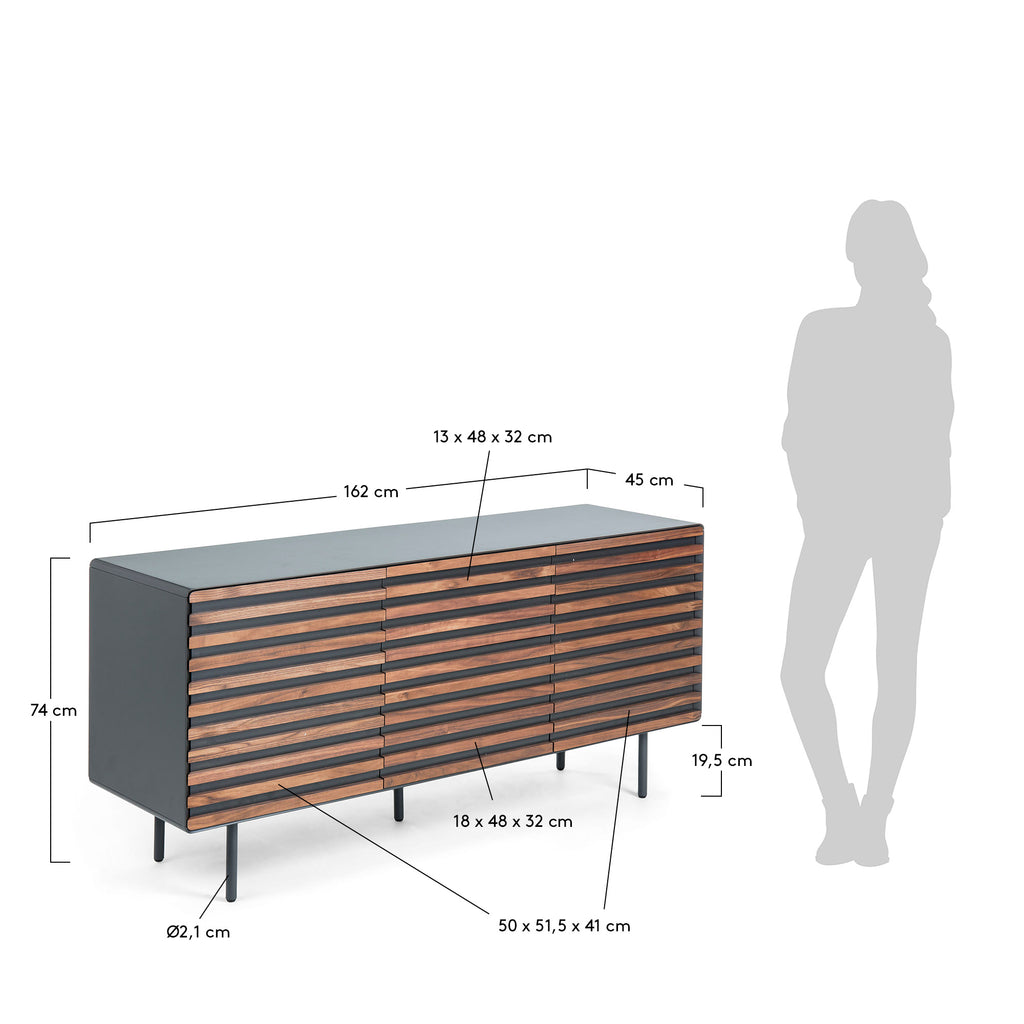 Kesia 2 door sideboard in walnut veneer with black lacquer & black steel, 162 x 74 cm