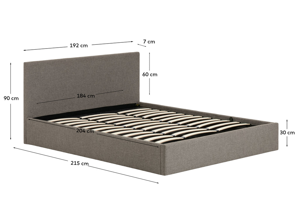 Nahiri grey lift-up storage bed for a 180 x 200 cm mattress FSC 100%