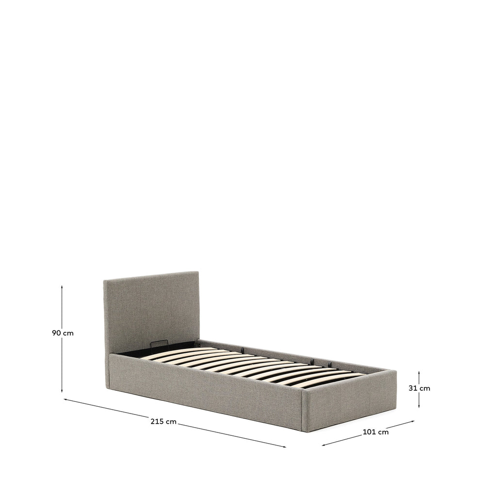 Nahiri upholstered grey ottoman bed for a 90 x 200 cm mattress