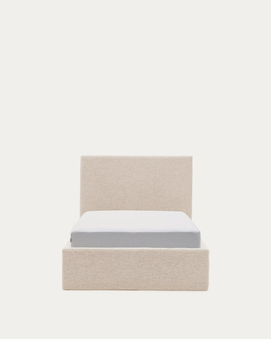 Nahiri beige chenille lift-up storage bed for a 90 x 200 cm mattress