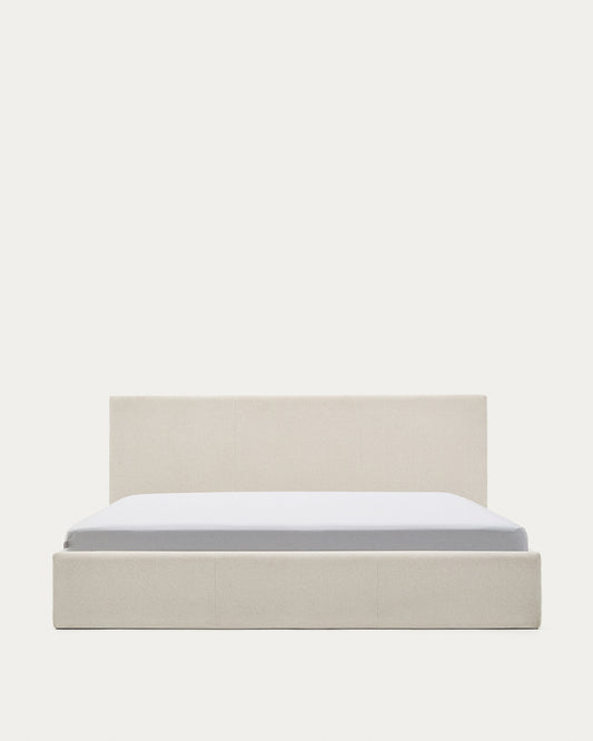 Nahiri beige chenille lift-up storage bed for a 180 x 200 cm mattress