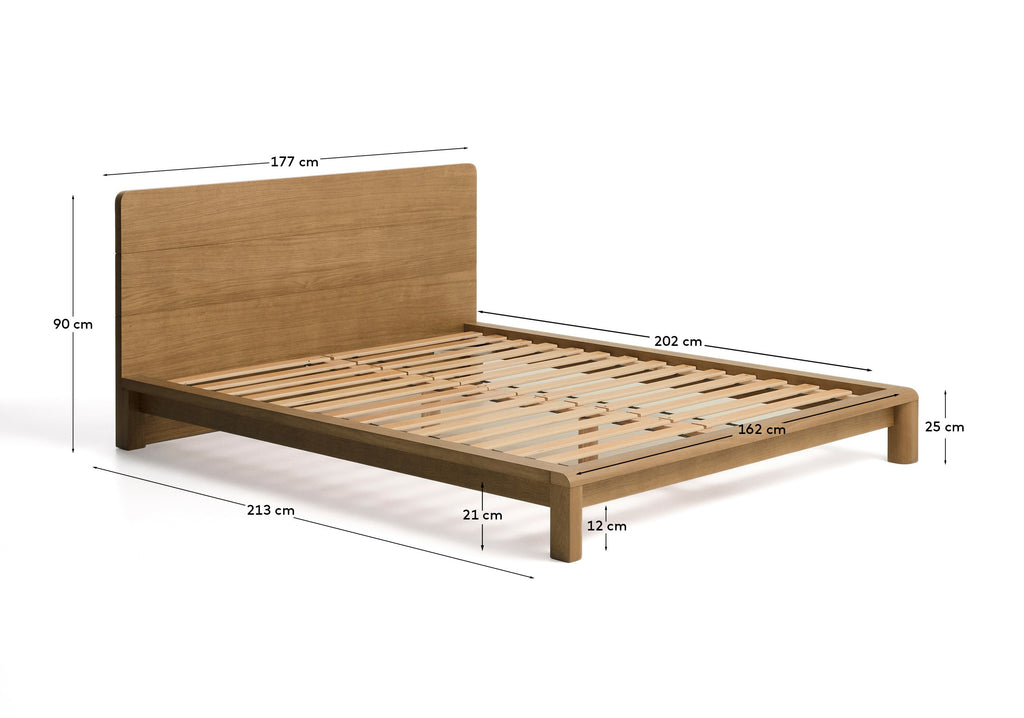 Arelida bed made of oak veneer and solid oak wood with light brown finish for 160 x 200 cm mattress FSC Mix Credit