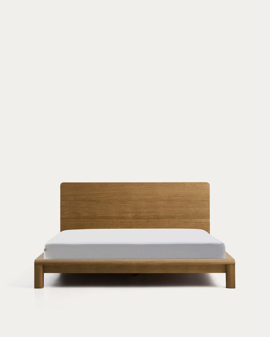 Arelida bed made of oak veneer and solid oak wood with light brown finish for 160 x 200 cm mattress FSC Mix Credit