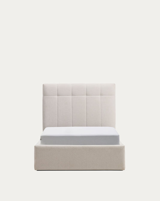 Darnela ecru chenille bed with folding storage base for 90 x 200cm mattress