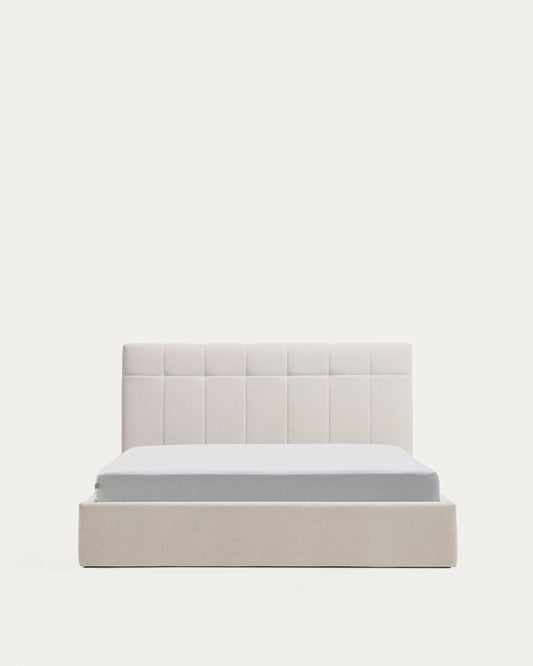 Darnela ecru chenille bed with folding storage base for 150 x 200cm mattress