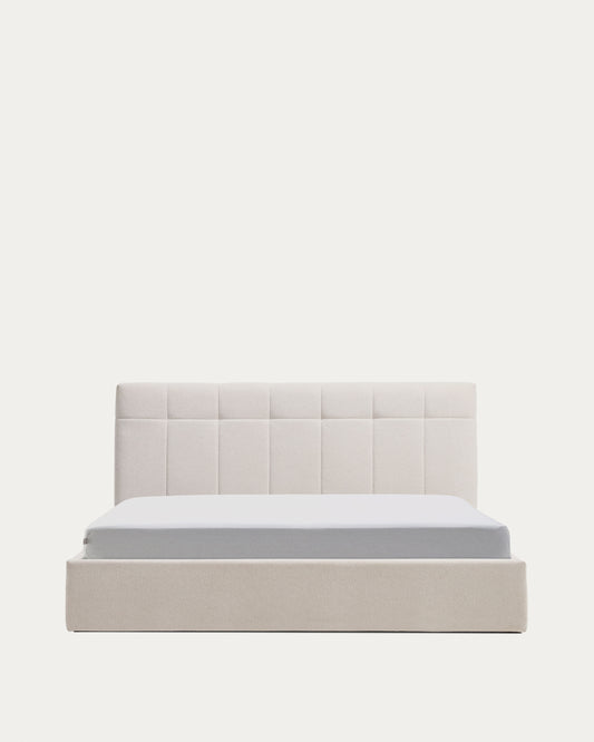 Darnela ecru chenille bed with folding storage base for 180 x 200cm mattress