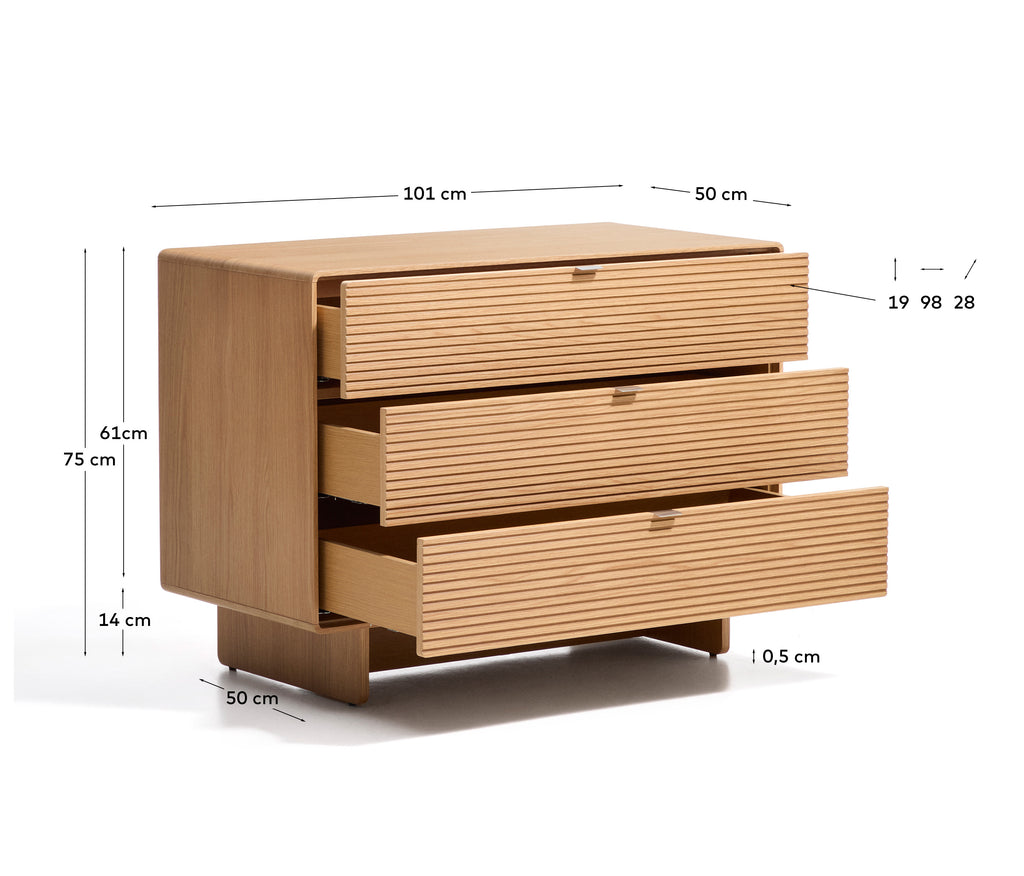 Norlen 3-drawer chest of drawers in oak veneer with natural finish FSC Mix Credit 101 x 75 cm