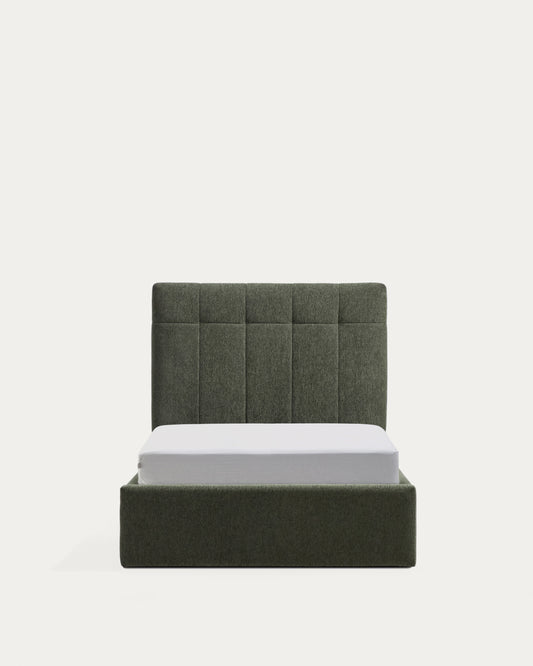 Darnela moss green chenille bed with folding storage base for 90 x 200cm mattress