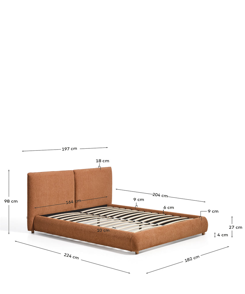 Elerio bed in soft copper chenille for 160 x 200cm mattress